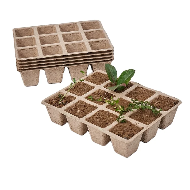 Disposable Degradable 16-Lattice Pulp Nursery Cup and Plate Flowerpot Set for Bonsai