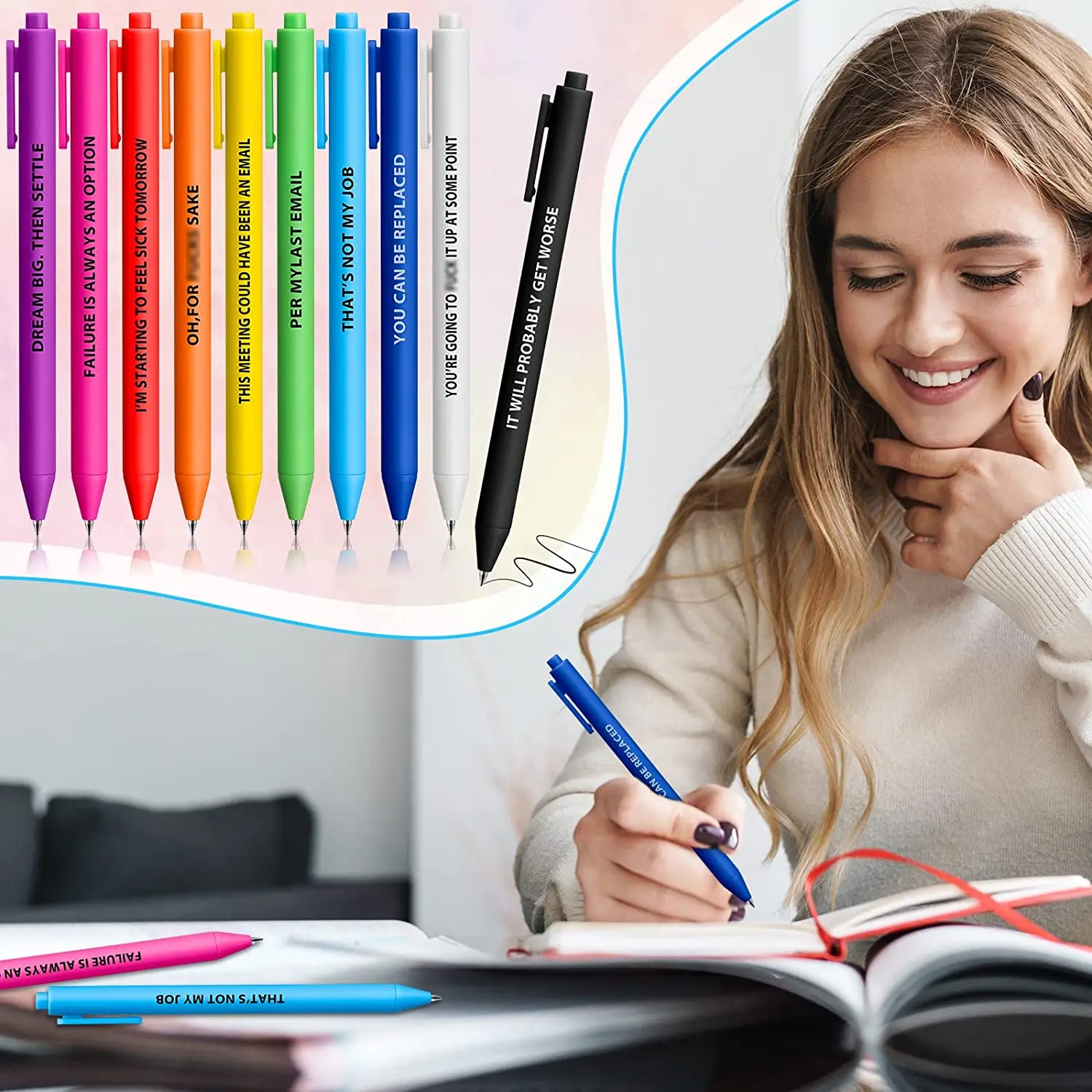Funny Ballpoint Pens Colorful Demotivational Plastic Pen Black Ink Gel Pens for Students Coworkers School Office Supplies