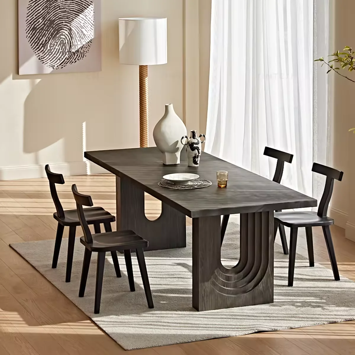 Antique Solid Oak Wood Dining Room Table Set 8 Seater Luxury Wooden Furniture for Hotels Villas and Hall Application