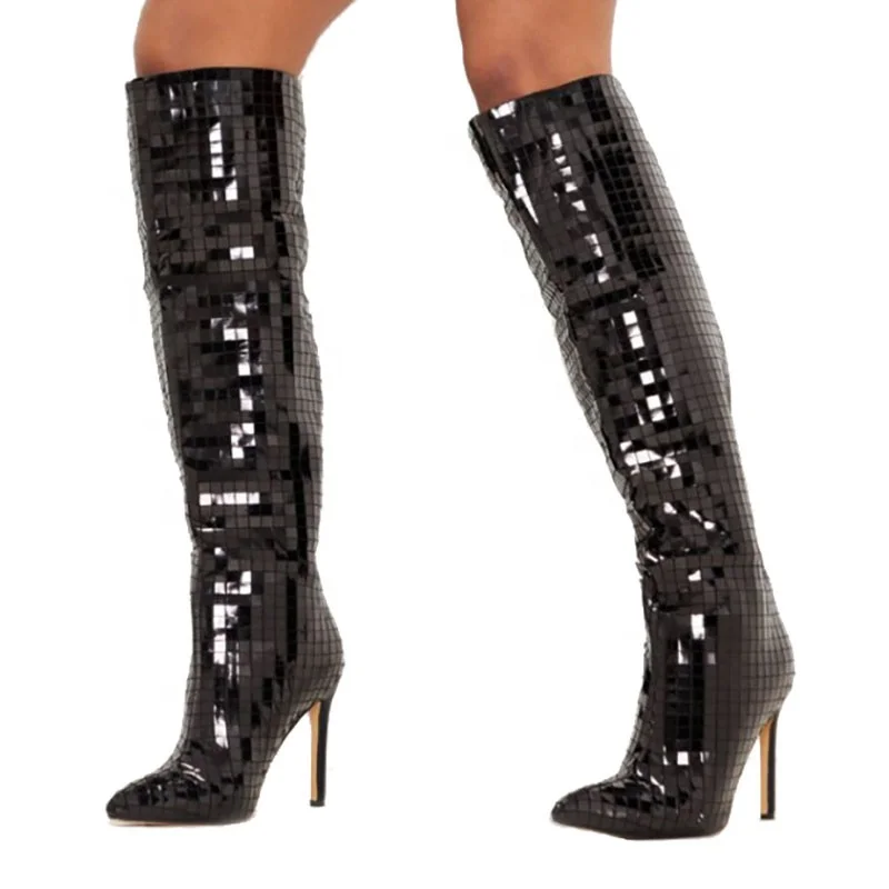 Fashion thigh high patent thin heel boots sexy for women
