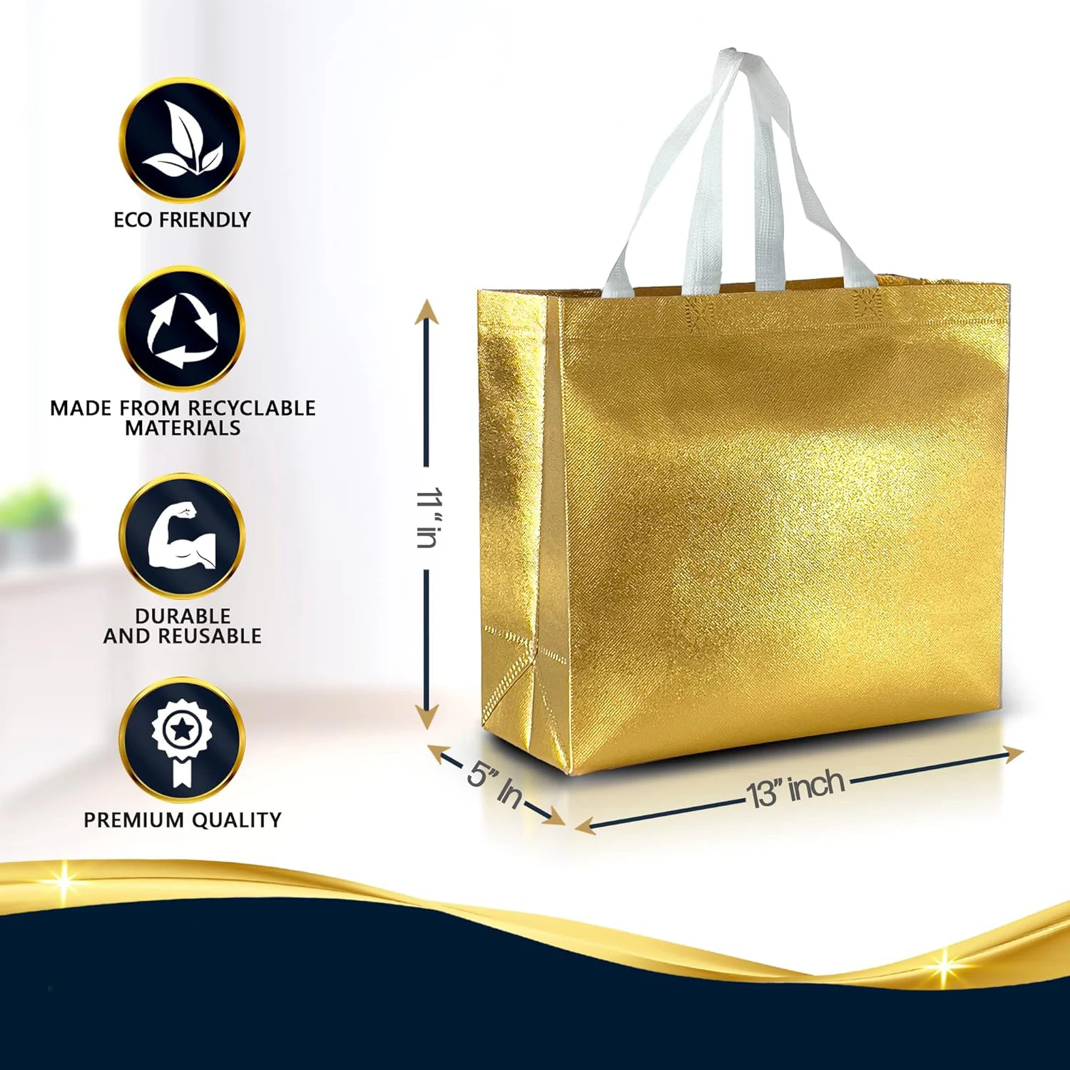 Hot Christmas Gift Candy Birthday Party Reusable Men Women Tote Metallic Large Golden Non-Woven Bag