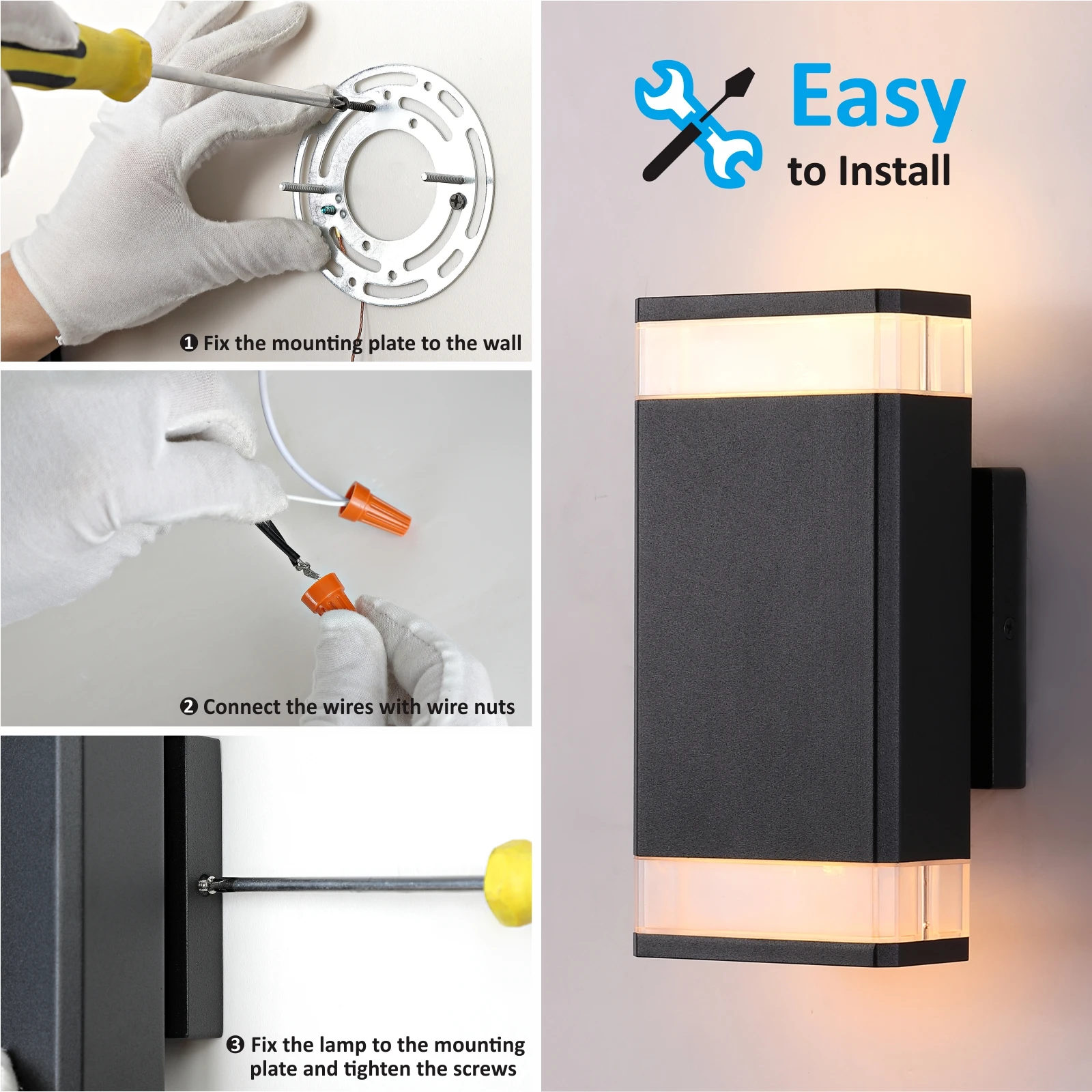 Aluminum 10W IP65 Waterproof up and Down Outdoor Square Black Wall Mounted Lamp Minimalist Courtyard Space Garden LED Wall Light