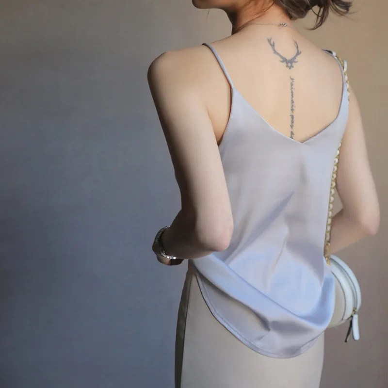 French silk Summer inner loose belly cover design outside wear top women Bottoming camisole small vest for women outerwear tops