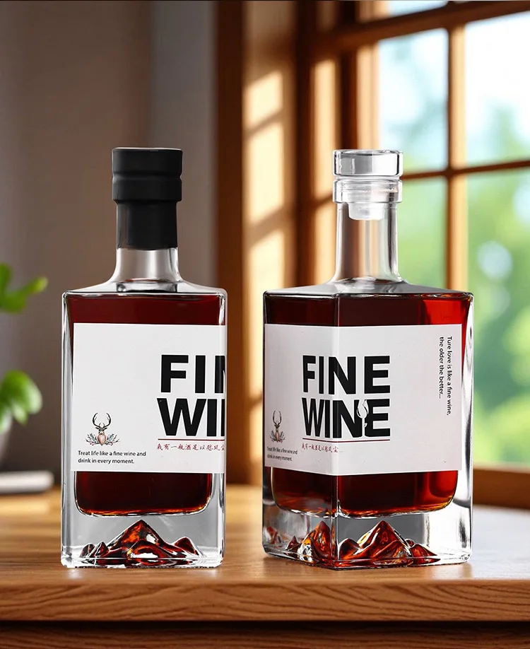 Free sample 500ml square vodka glass bottle for whiskey and red wine, perfect for family use and gifts.