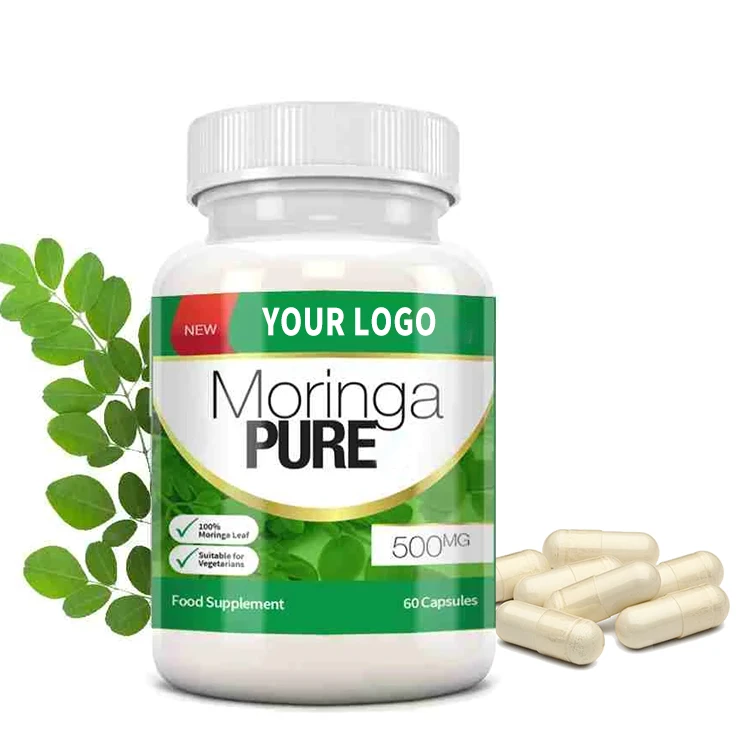 Custom logo vegan organic detox slimming herbal supplement antioxidant moringa capsules