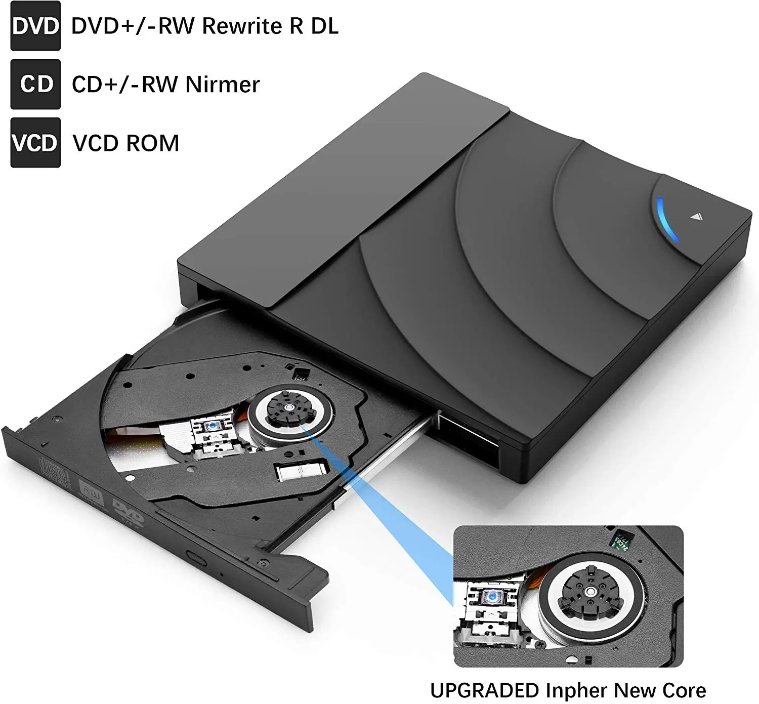 
Raycue USB 3.0 and Type C External DVD CD Player CD-RW Burner and Reader 