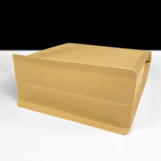 Factory Brown Kraft Paper Doypack Flat Bottom Pouch Resealable Zipper Recycled Materials Food Packaging Bag