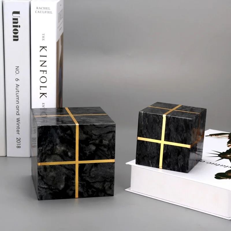  Black Marble And Crystal Resin Mixing Paint Cube Paperweight With Brass Copper
