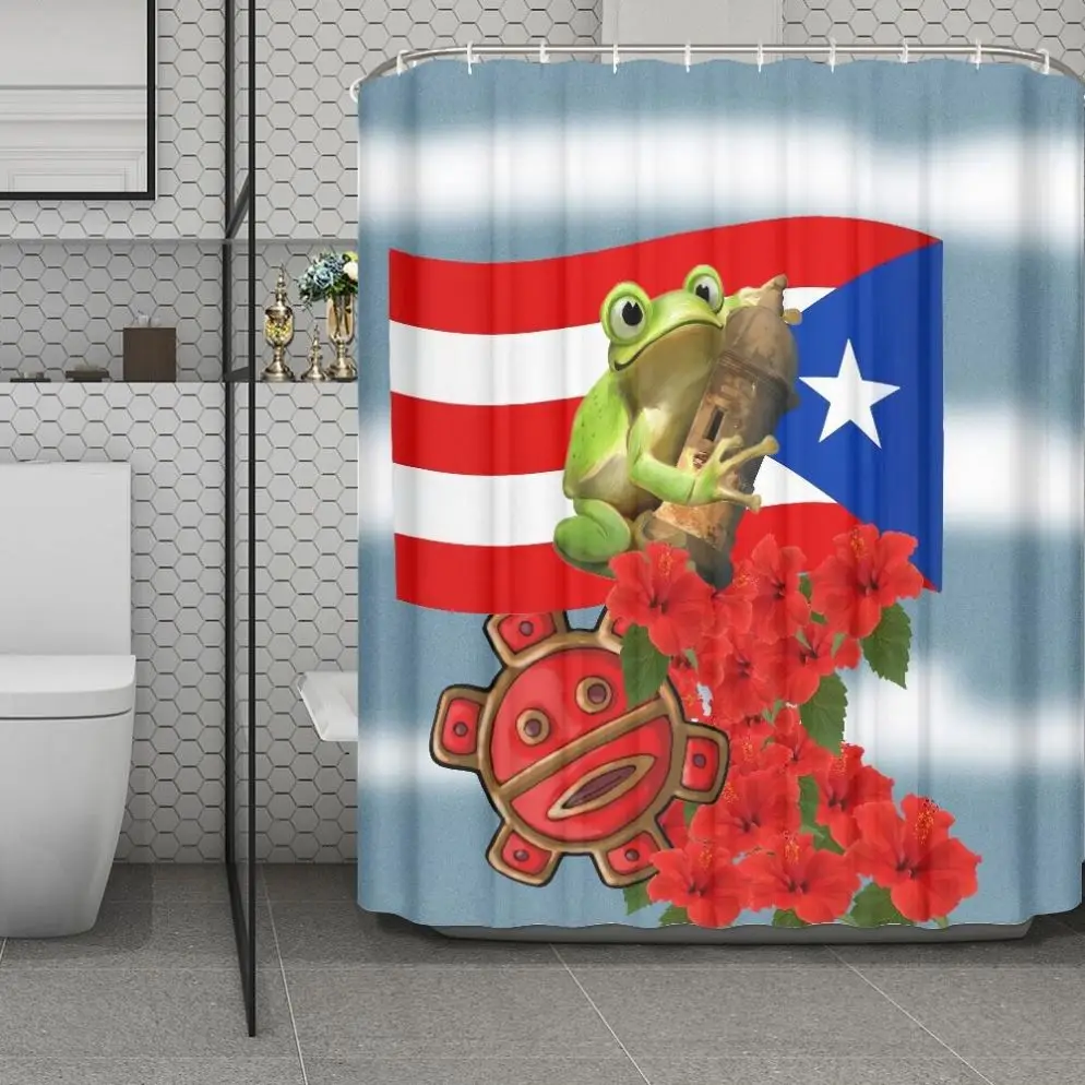 Custom Puerto Rico Flag Shower Curtain Bathroom Print On Demand Designer Fabric Shower Curtains Sets Wholesale Shower Curtains