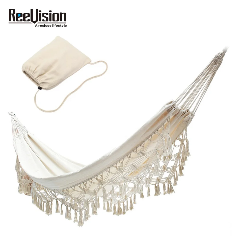 Outdoor Camping Portable Hammock Brazilian Beach canvas material Folding Hammock with tassels