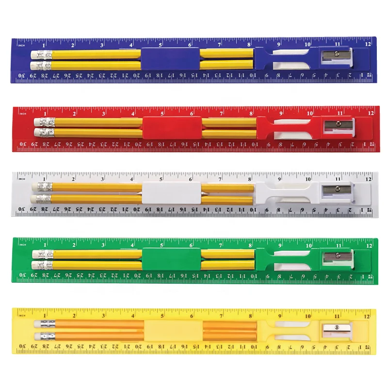 Cheap Stationery Students writing tools 2B HB  pencil set and pencil sharpener /30cm Ruler pencil with Eraser set YC207