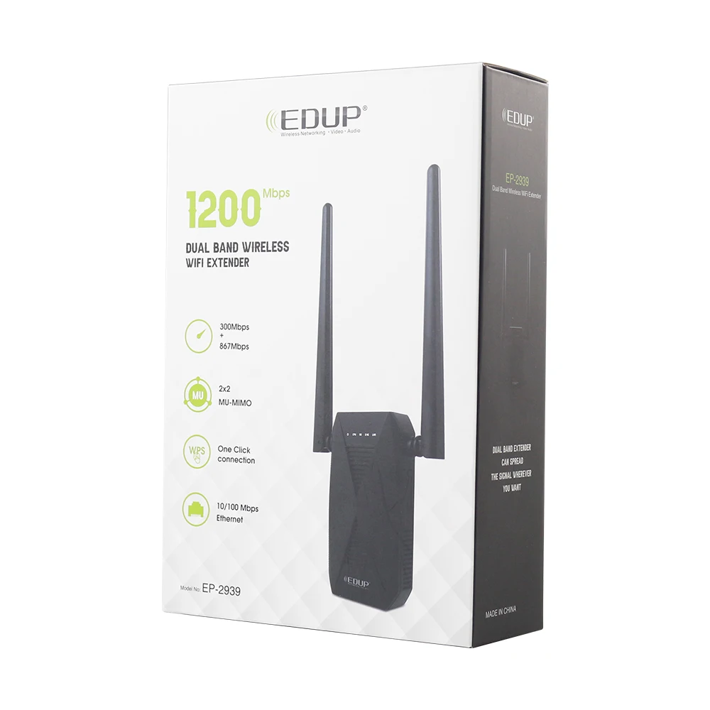  Двухдиапазонный беспроводной ретранслятор EDUP 1200 Мбит/с IEEE 802.11b/g/n/AC стандарта 2 4 ГГц/5