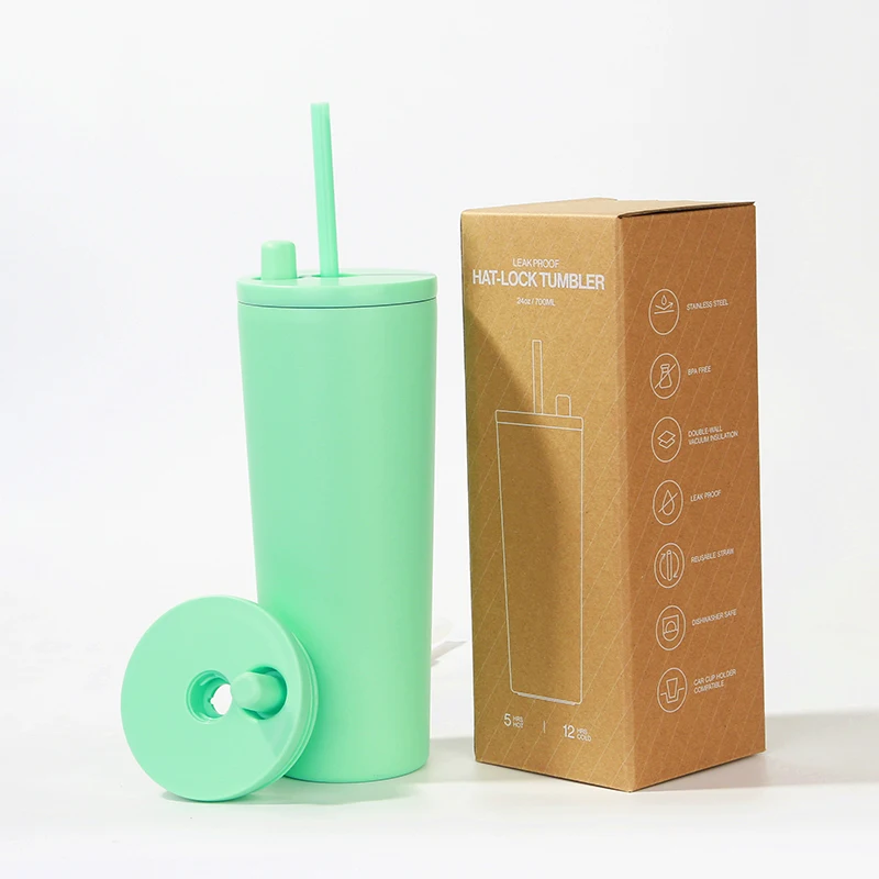 24/28oz Leak Proof Simple Custom Coffee Double Wall Cup Insulated Stainless Steel Wholesale Bulk Tumbler with Lid Straw