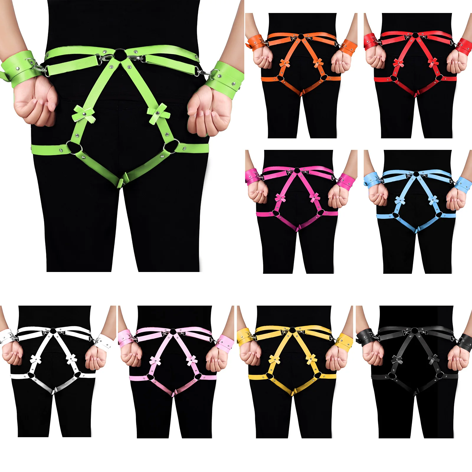Woman Bondage Harness Tools Couples Handcuffs Buttocks Leather Bow Garter Belt BDSM Bondage Erotic Accessories Belt