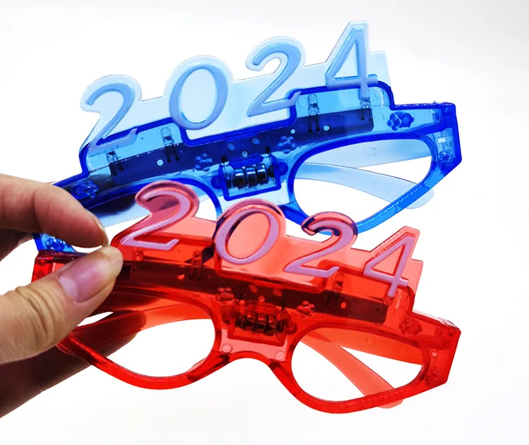 Plastic 2024 Kids LED Glasses Frame Flashing Eyeglasses For New Year Christmas Party Bar Supplies Light Up 2024 Party Glasses