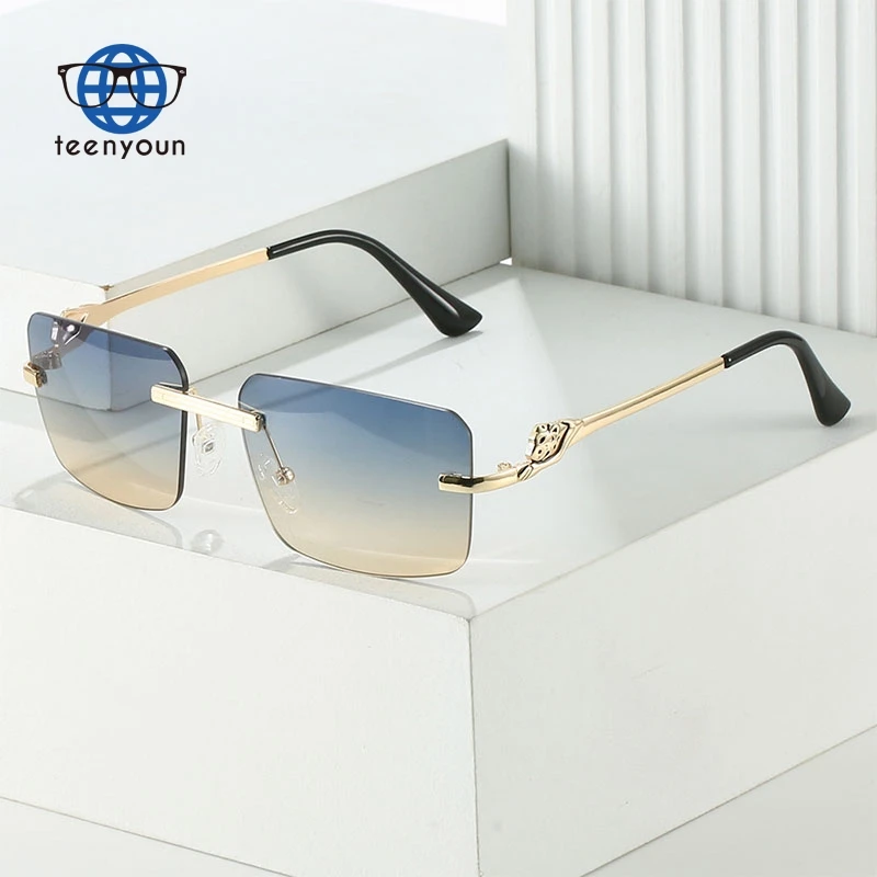 Teenyoun 2023 Wholesale Rimless Sunglass Square Top Quality Luxury Designer Eyeglasses Women Fashion Glasses UV400