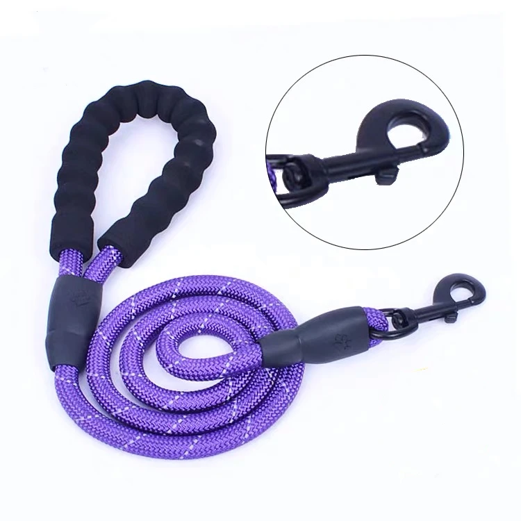 Wholesale 5FT Strong Heavy Duty Clasp Soft Rubber Handle Reflective Climbing Nylon Rope Dog Running Leashes