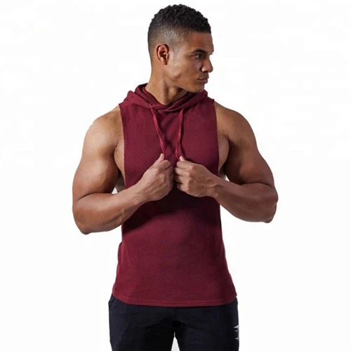 wholesale Custom logo print design Sleeveless men hoodie Tank Top / Sport Fitness tank top
