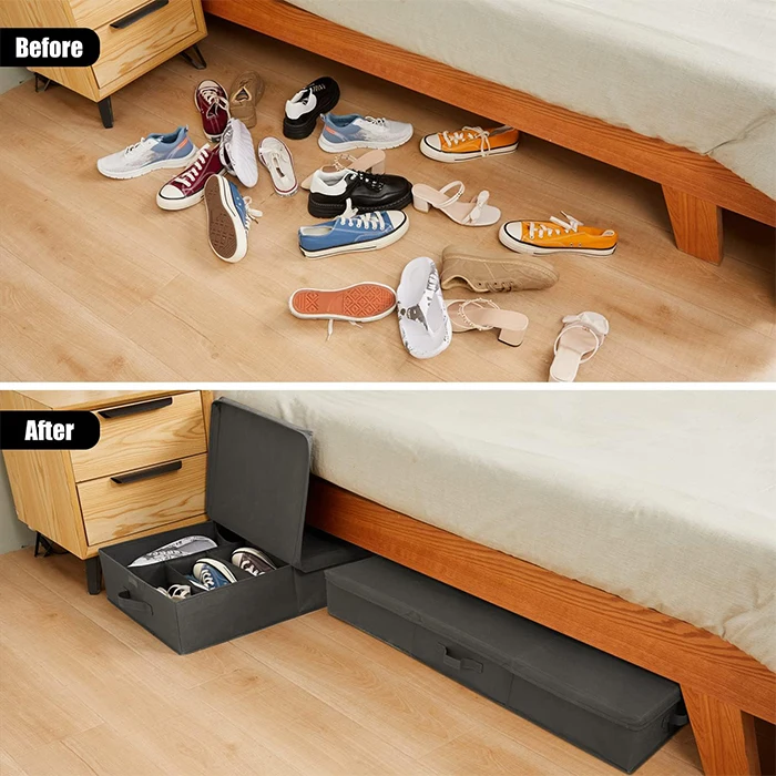Folding Underbed Home Organization Fabric Storage Shoes Organizers Bins Stackable Storage Boxes With Lid