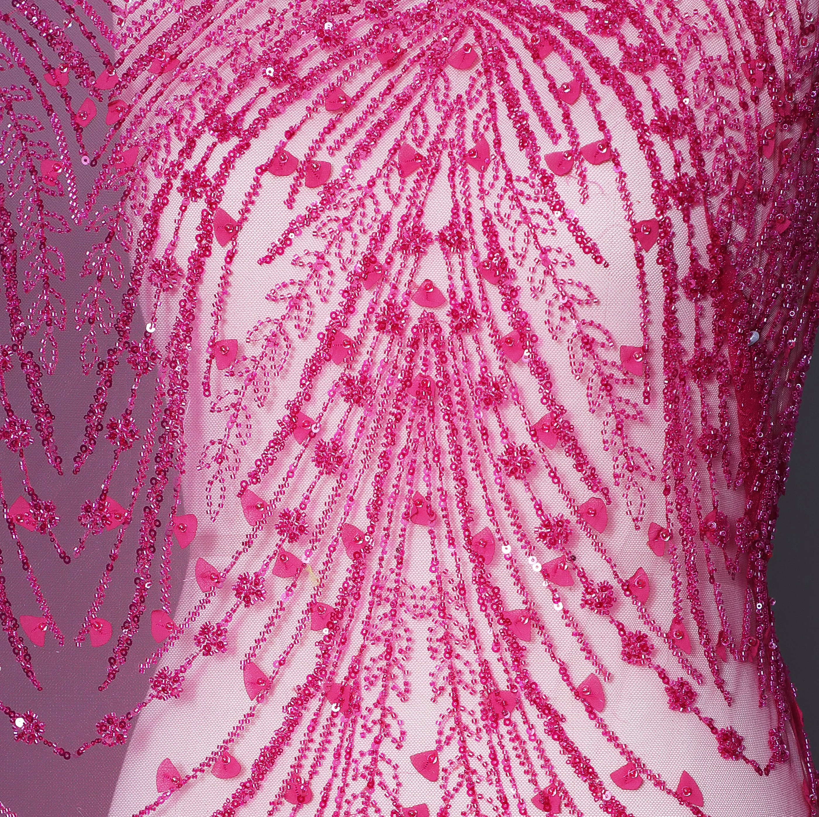 ZX221-1  Fuchsia Purple Laser cut beaded luxury fabric, tulle beading lace fabric with chiffon