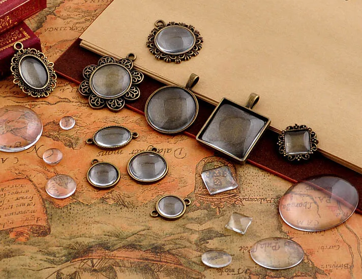 High Clarity 25mm Square Crystal Glass Cabochons Vintage Blank Photo Pendant Trays and Bezels R-2328