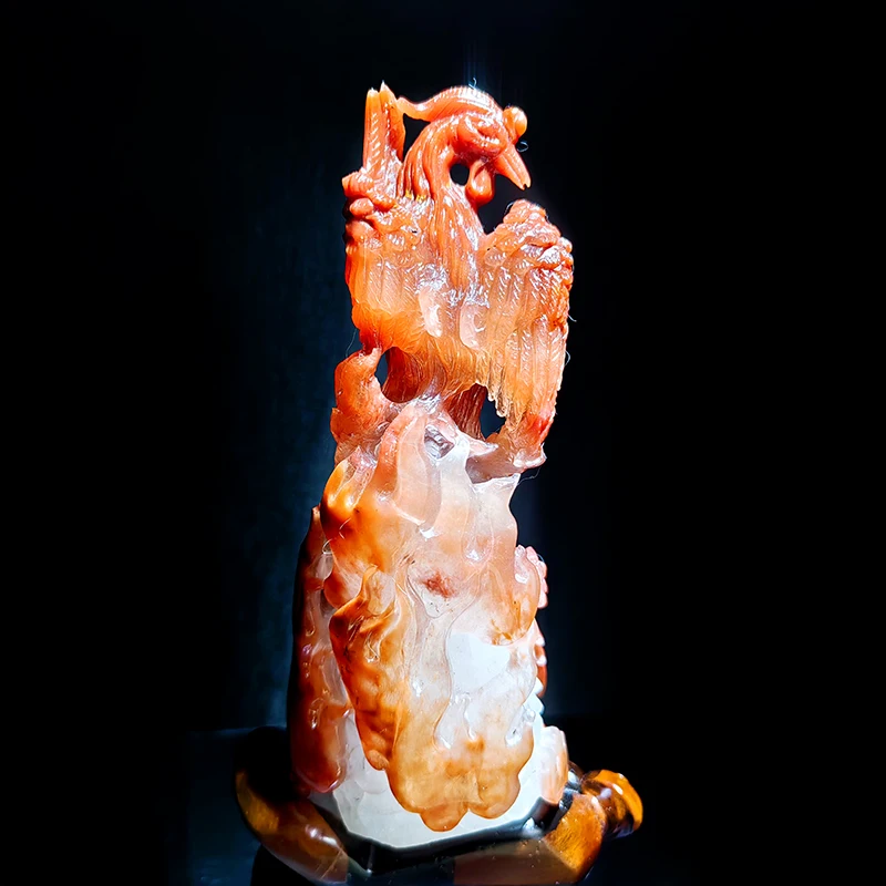 Red Quartz Phoenix Crystal Crafts for Fengshui Decoration Hand Carved DIY Model Stone Figurine