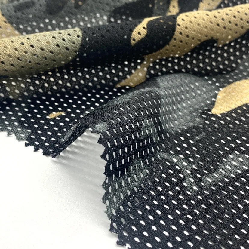 100% polyester camo  black mesh fabric for outdoor multi-environment concealment solution  hunting camouflage clothing