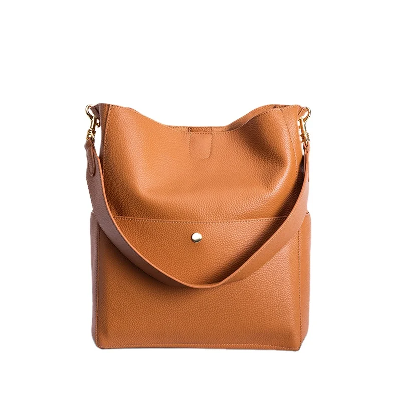 Women Fashion Shoulder Leather Bag Designer Luxury  Handbag Minimalist Large Capacity Ladies Bucket Bag