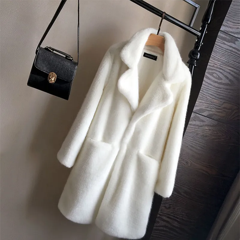 Plus Size Women Mink Faux Fur Coat Solid Female Turn Down Collar Winter Warm Fake Fur Lady Coat Casual Long Jacket