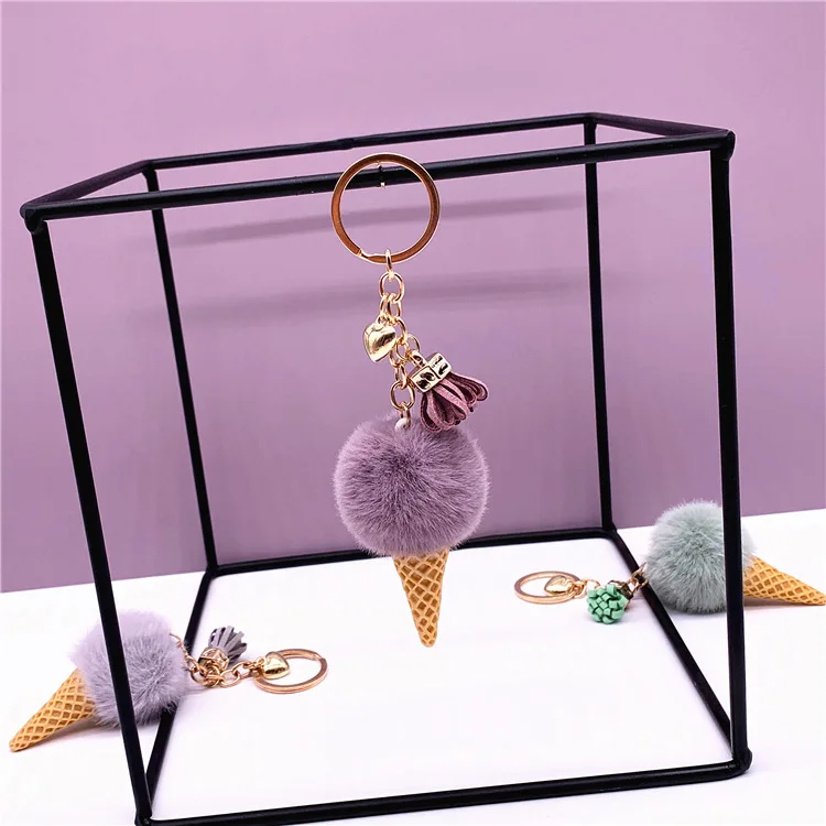 Popular Ice Cream Plush Keychain Cartoon Cute Bag Pendant Car Cone Key Chain Creative Gift
