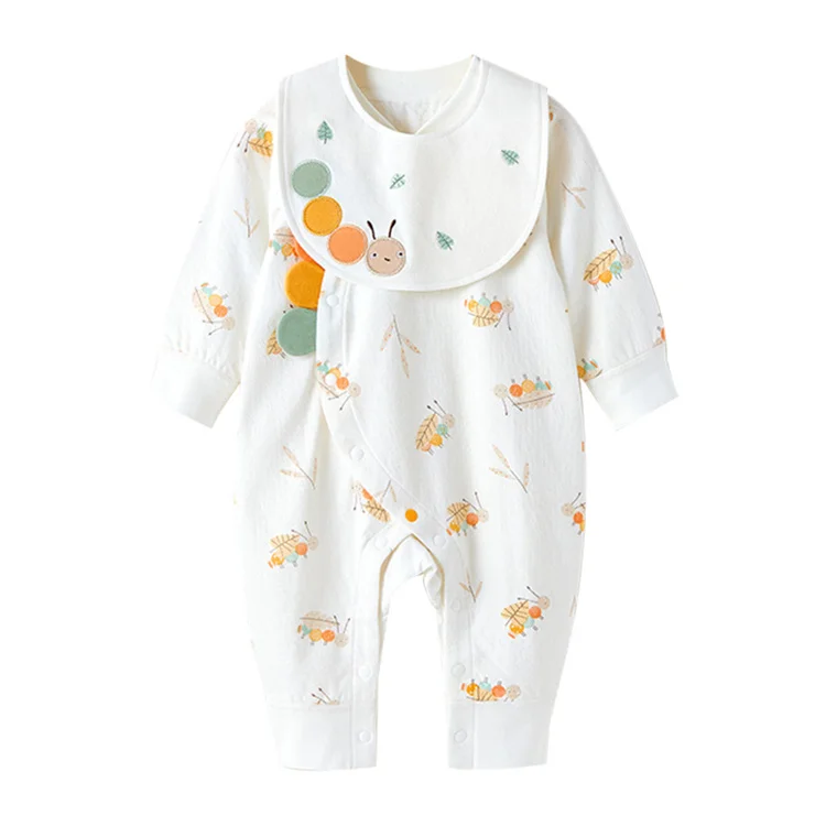 Baby Spring And Autumn Pure Cotton Bodysuit Newborn Class A Jumpsuit baby rompers with bib