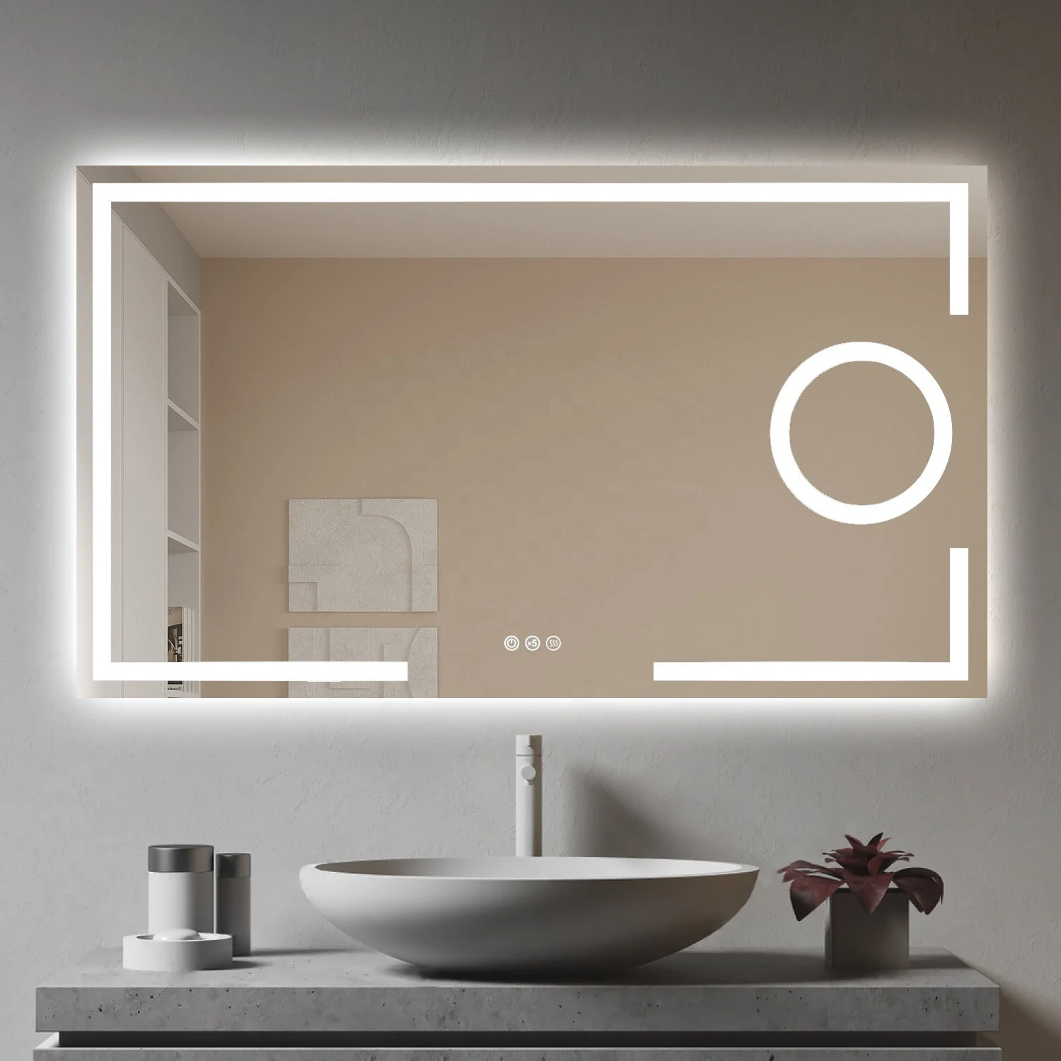 Hotel Wall Mounted Rectangle Shape Large Bathroom Vanity Led Mirror with Magnifier