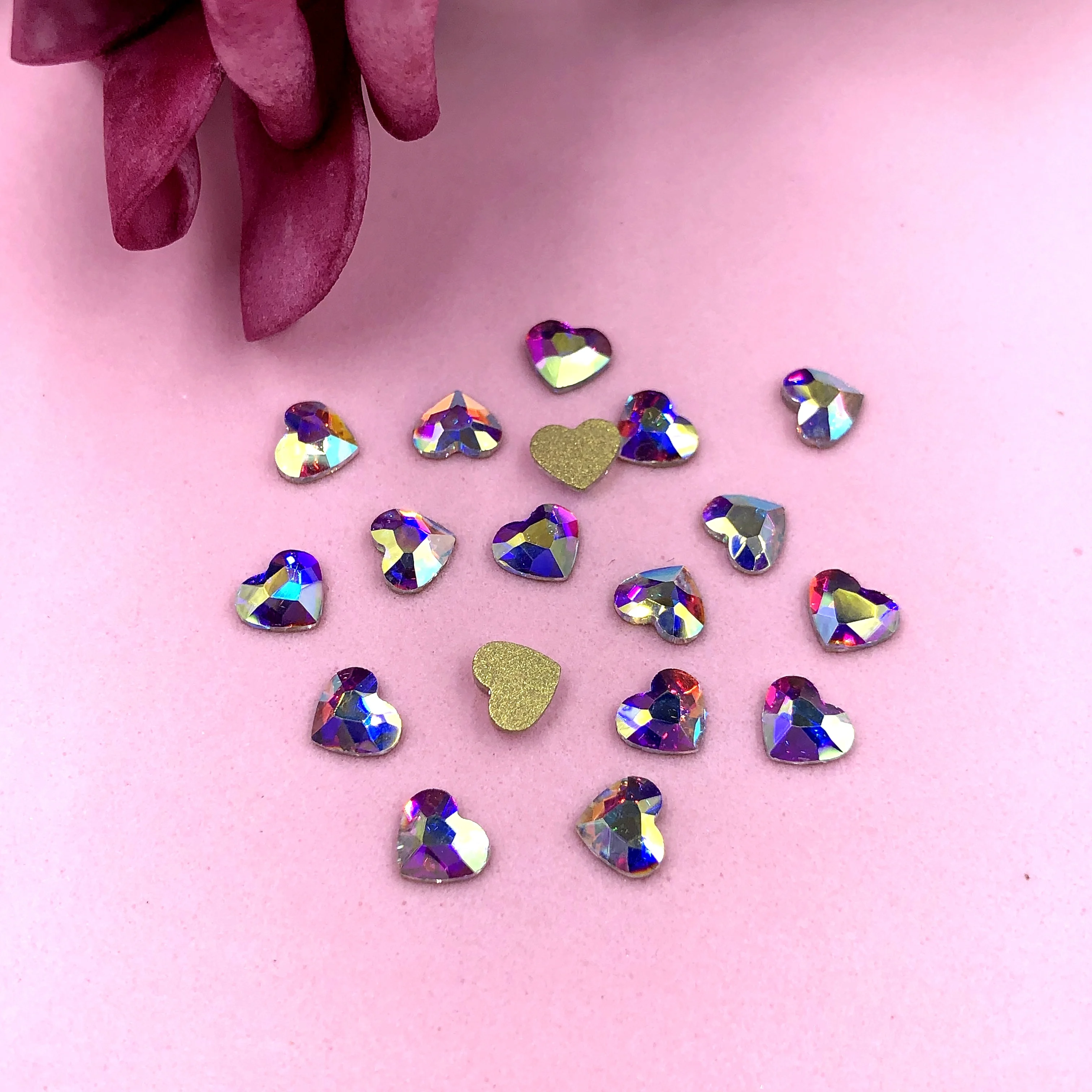 Glass Heart Shape AB Non Hot-fix Rhine Stone Loose Gems Large Flat Back Crystals Rhinestones