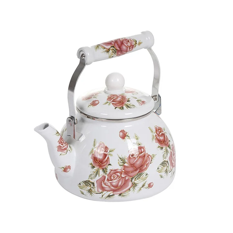 China Kitchen Rust-proof Ceramic Handle Pear-shaped Enamel Kettle White 2l Ceramic Enamel Coffee Pots