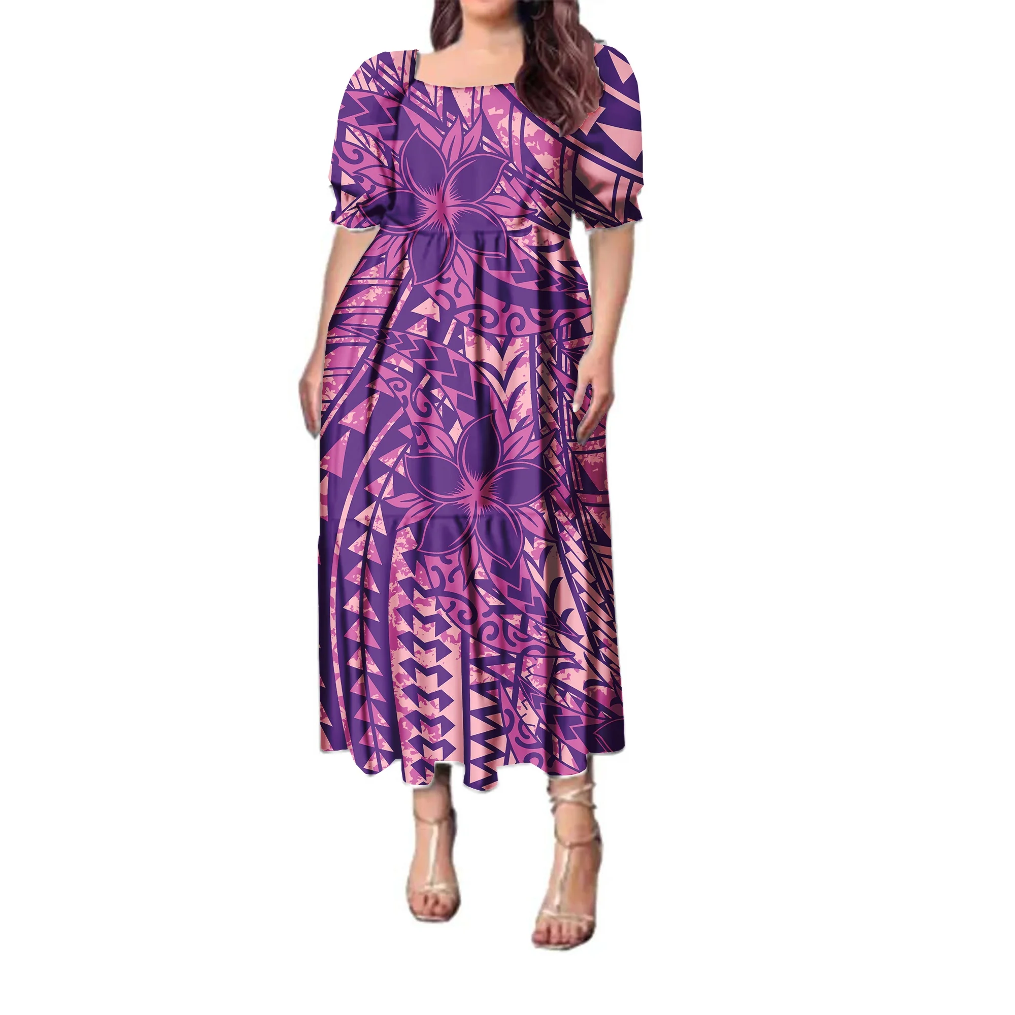 Promotional Polynesian Elei Tribal Design Custom Evening Party Beach Sexy Pacific Island Pattern Dress Elegant Women Dress