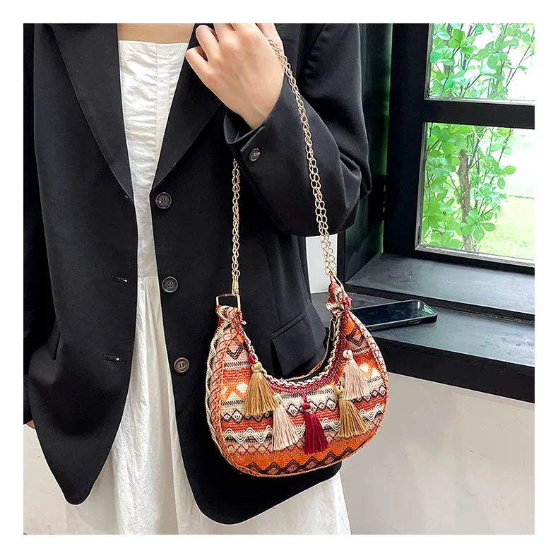 Summer Beach Boho Ethnic Style Crossbody bag For Women Bohemian Tassel Satchel Shoulder Messenger Bags