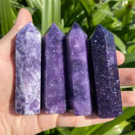 Amethyst Crystal Tower Healing Crystal Point Wand Natural Large 6 Faceted Prism Natural Lepidolite Crystal Wand