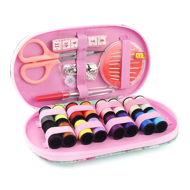 Portable mini travel sewing kits box with color needle threads pin scissor sewing set with case box home tools DIY handwork tool