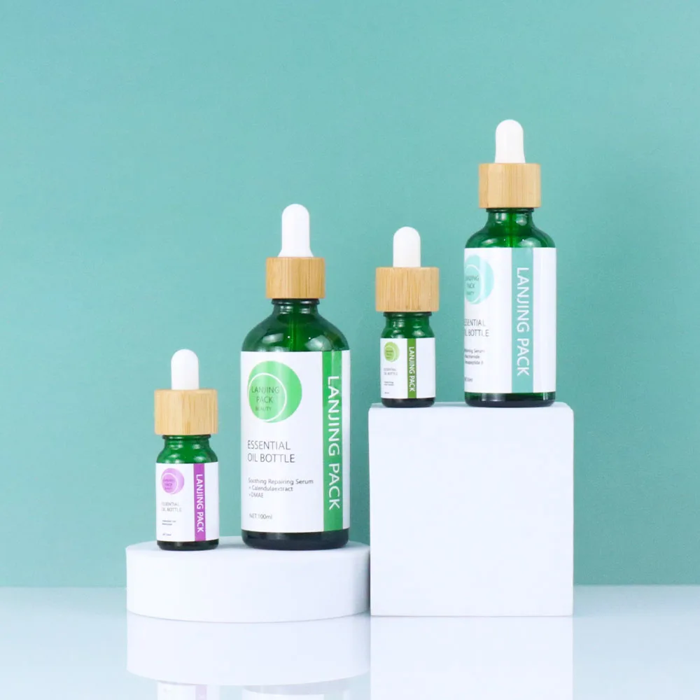 5ML 10ML 15ML 20ML 30ML 50ML  100ML Essential Oil Serum Round  Green Dropper Bottle WIth Label