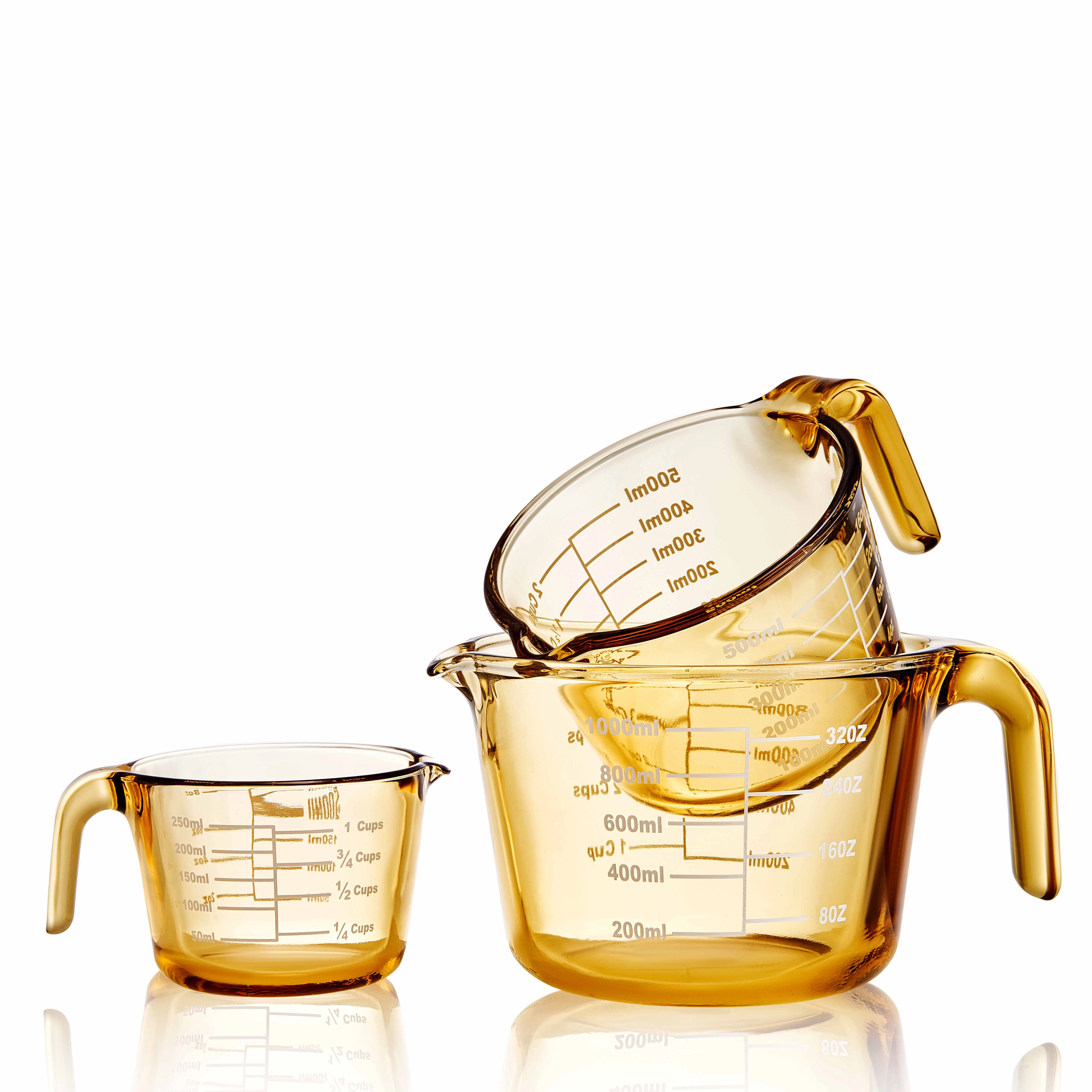 Linuo Amber Customized Eco-Friendly Glass Measuring Mixing Cup Jug With Measurement Scale