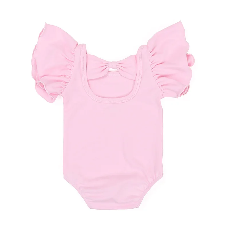 
pink cotton short sleeve flutter sleeve bowknot baby romper girls leotard baby leotard 