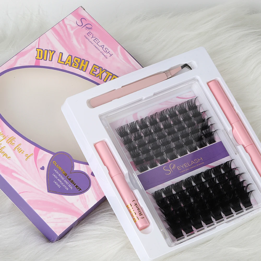 SP EYELASH Long lasting 7 10 days diy cluster lash bond and sealer C D curl segment lash pre cut diy lash extension kit