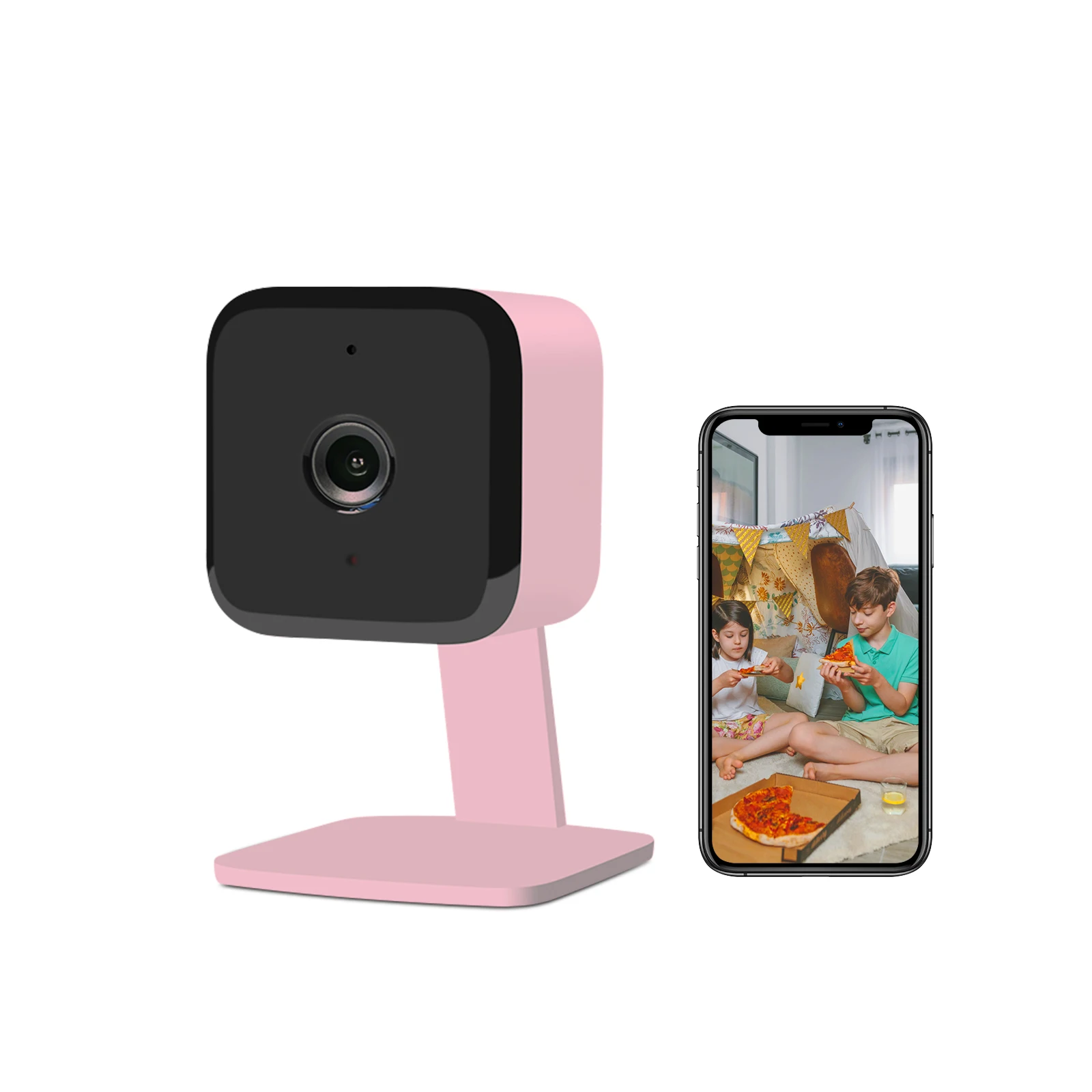 JideTech 3MP 4 мм объектив Мини квадратная IP-камера комнатная цветная Беспроводная камера ночного видения Розовый