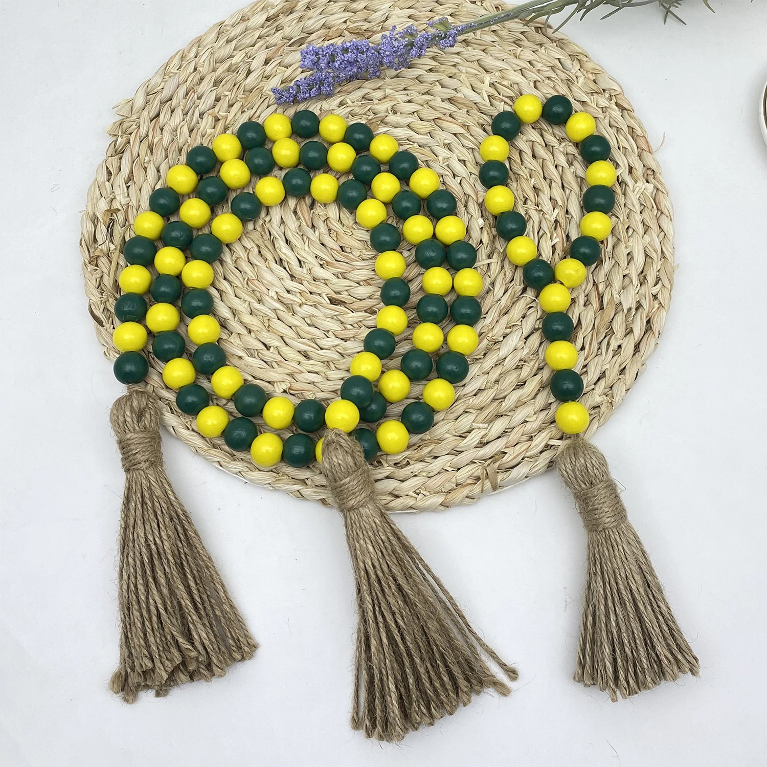 Hot Sale Customized Rustic Wood Bead Garland With Tassels For Other home Decor