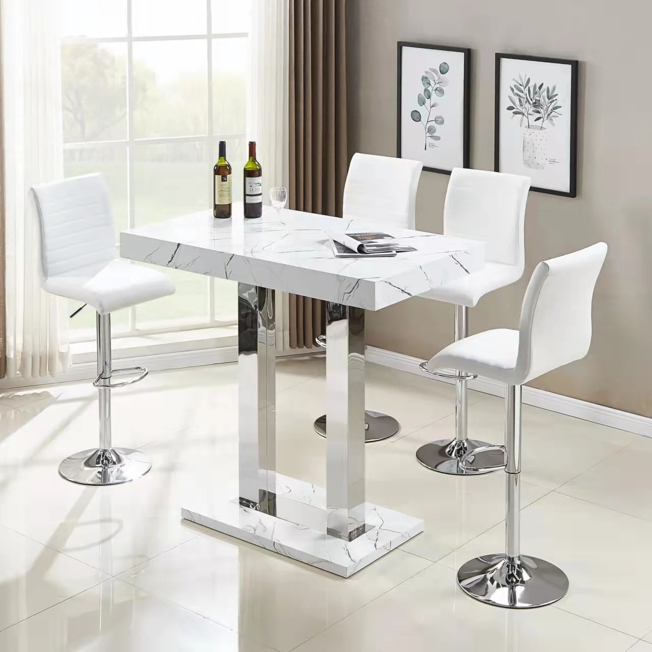 Bar furniture stainless steel mdf top party table and bar chairs new design durable wooden MDF bar table