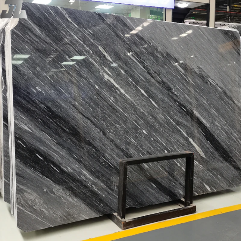 Black wood grain marble Natural Stone big slab tile floor wall  stairs step  dining table  marble tile