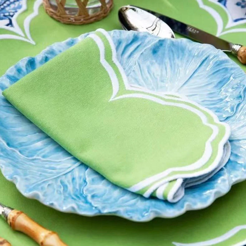 Cheap fancy linen napkin blush pink table napkins hand embroidery