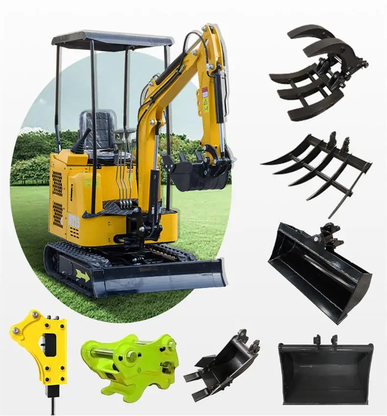 New Household HT15 Small Digger Hydraulic Crawler Farm Machinery 1.5 Ton 2 Ton Mini Excavator Digging Machine with Accessories