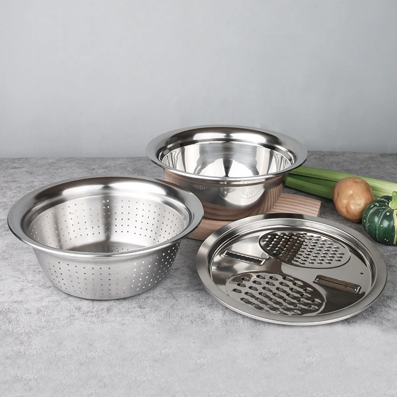 New Kitchenwares Fruit Vegetable 3 Pcs Colander Set Stainless Steel Rice Wash Sieve Basket Strainer
