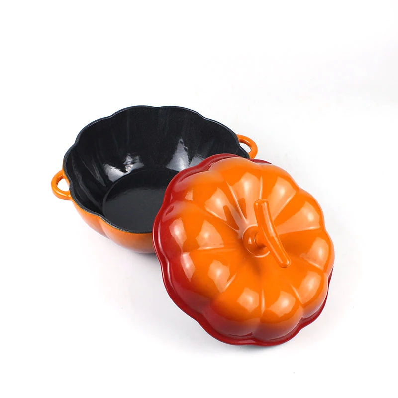 Factory New Design 22/24CM Enamel Cast Iron Pumpkin shaped cooking pot Stewed Soup Pot Casserole Cookware